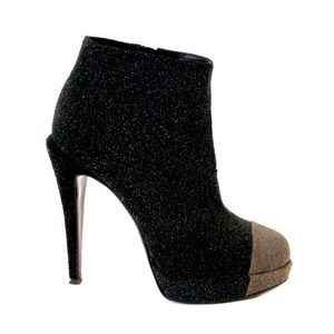 CHANEL black sparkle ankle boots Size 6.5